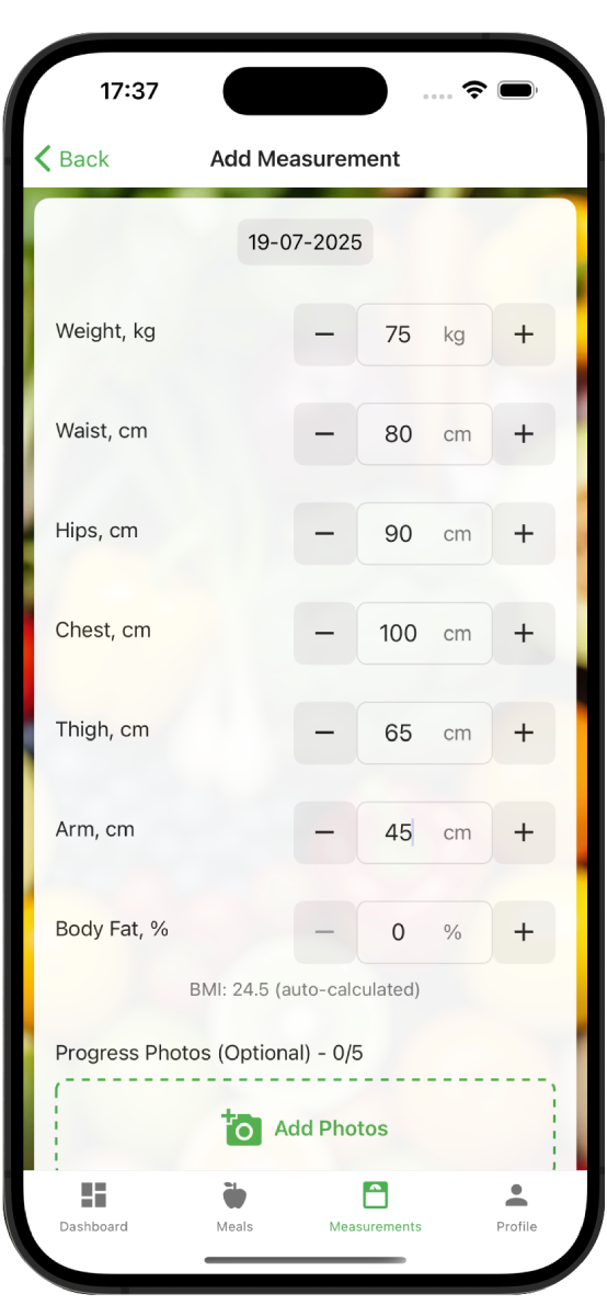 Nutrivio body measurements tracker for monitoring weight, body fat, and fitness progress