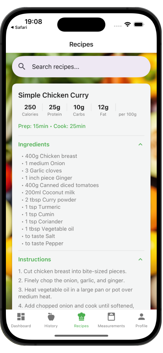 Nutrivio recipe discovery featuring personalized recipe recommendations, nutritional analysis, and meal planning integration