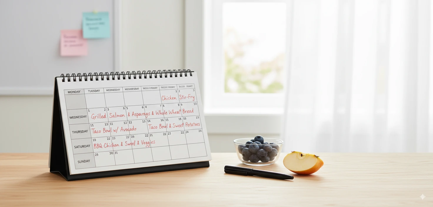Simple meal planning setup with a few planned meals on a weekly calendar